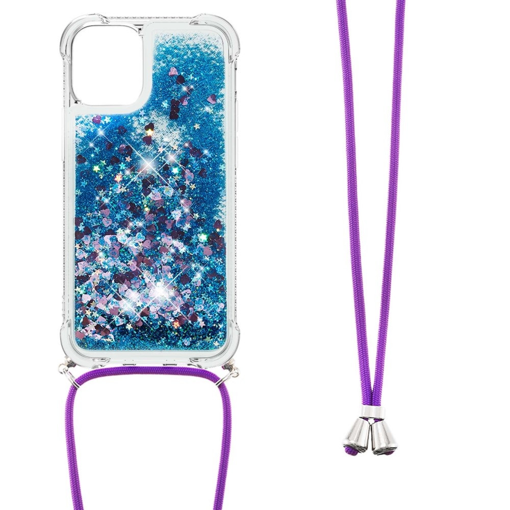 Lunso - Backcover hoes met koord - iPhone 13 Pro - Glitter Blauw