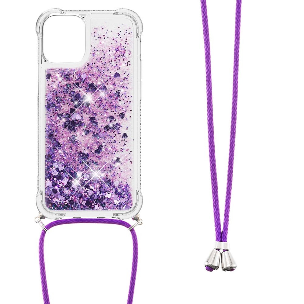Lunso - Backcover hoes met koord - iPhone 13 - Glitter Paars