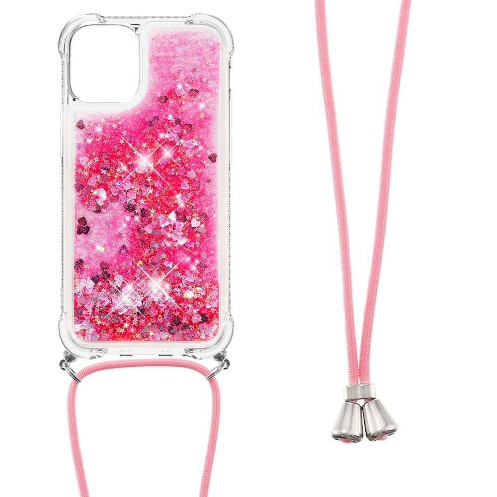 Lunso - Backcover hoes met koord - iPhone 13 - Glitter Roze