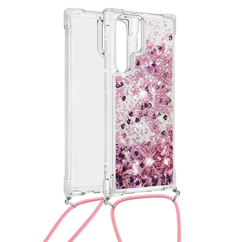 Lunso - Backcover hoes met koord - Samsung Galaxy S22 Ultra - Glitter Rose Goud