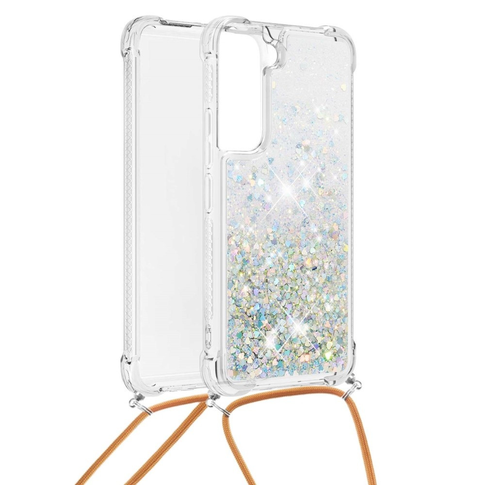 Lunso - Backcover hoes met koord - Samsung Galaxy S22 Plus - Glitter Goud Zilver