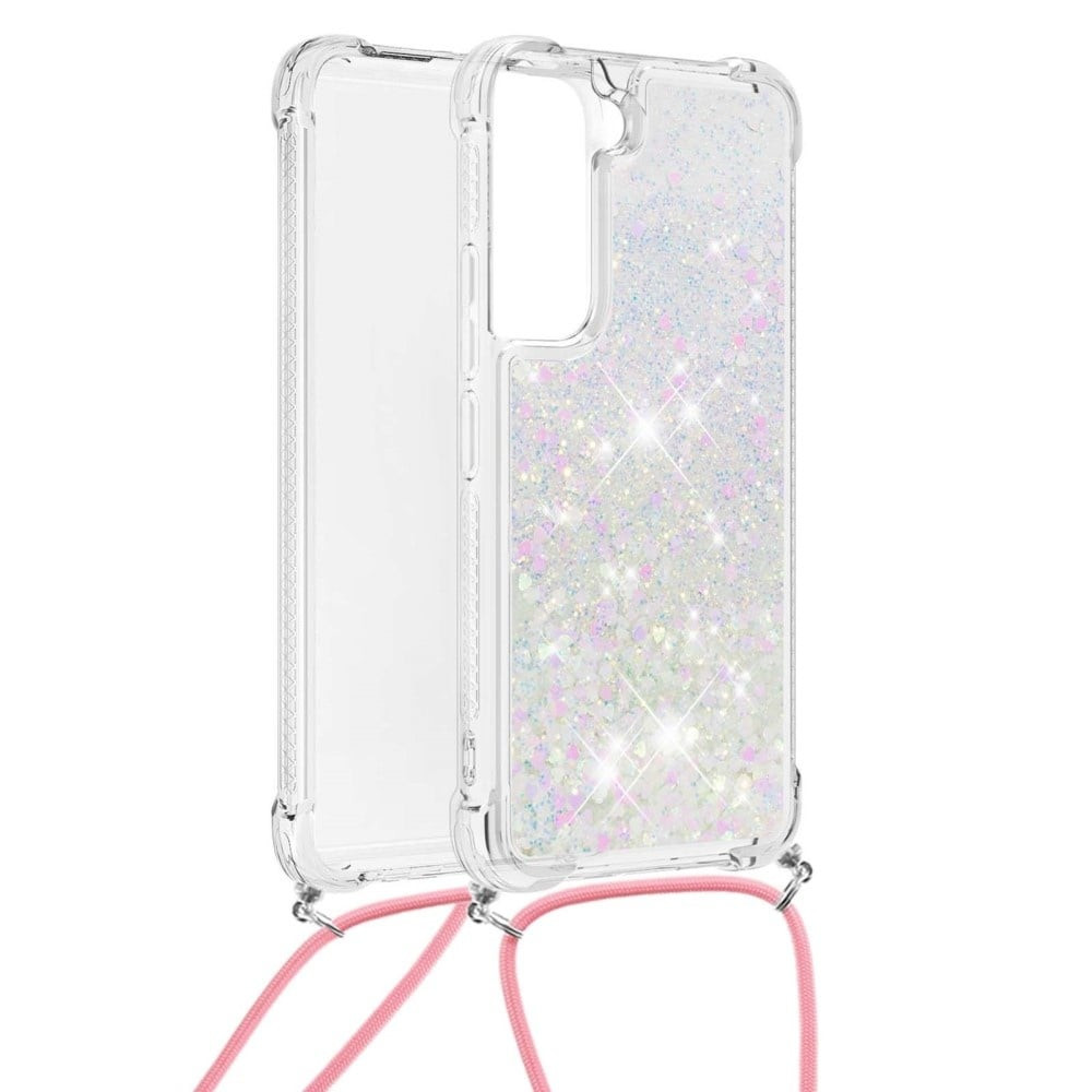 Lunso - Backcover hoes met koord - Samsung Galaxy S22 - Glitter Zilver