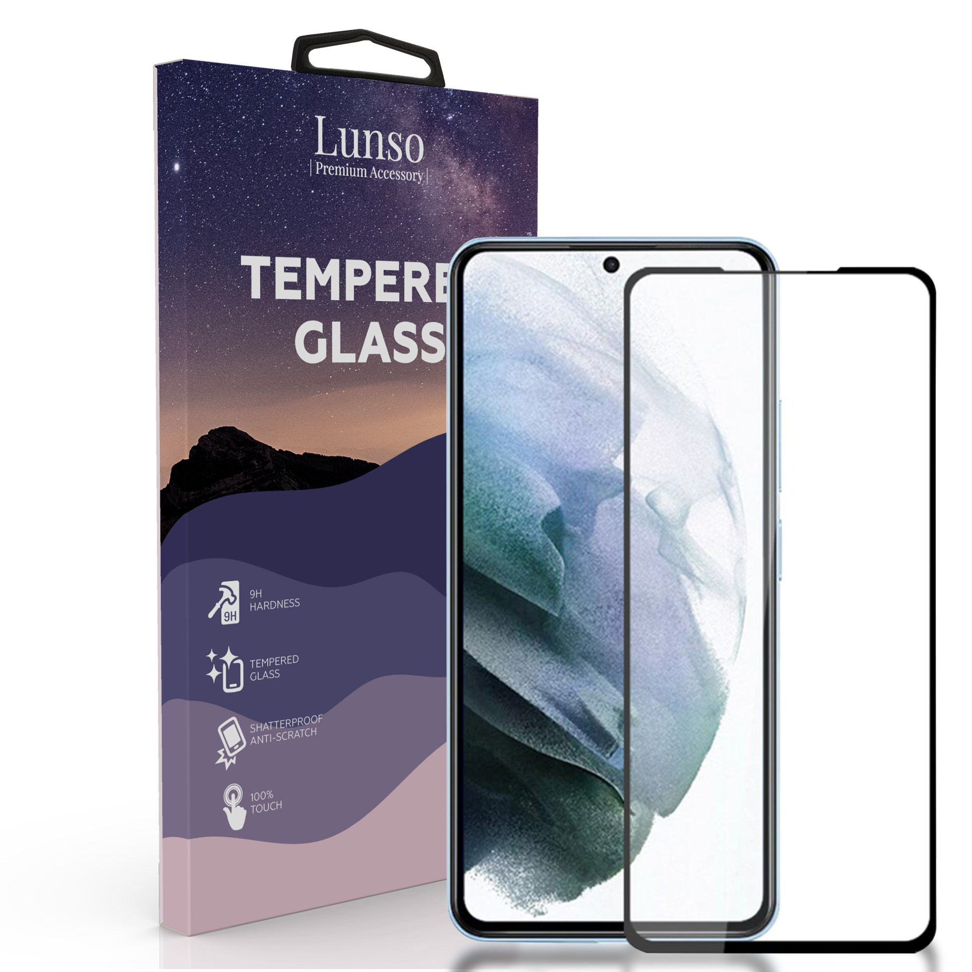 Lunso - Gehard Beschermglas - Full Cover Tempered Glass - Samsung Galaxy S22 - Black Edge