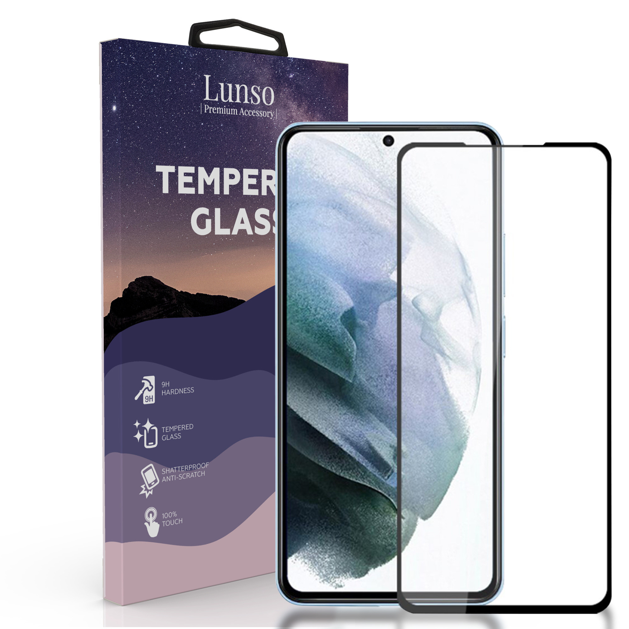 Lunso - Gehard Beschermglas - Full Cover Tempered Glass - Samsung Galaxy S22 Plus - Black Edge