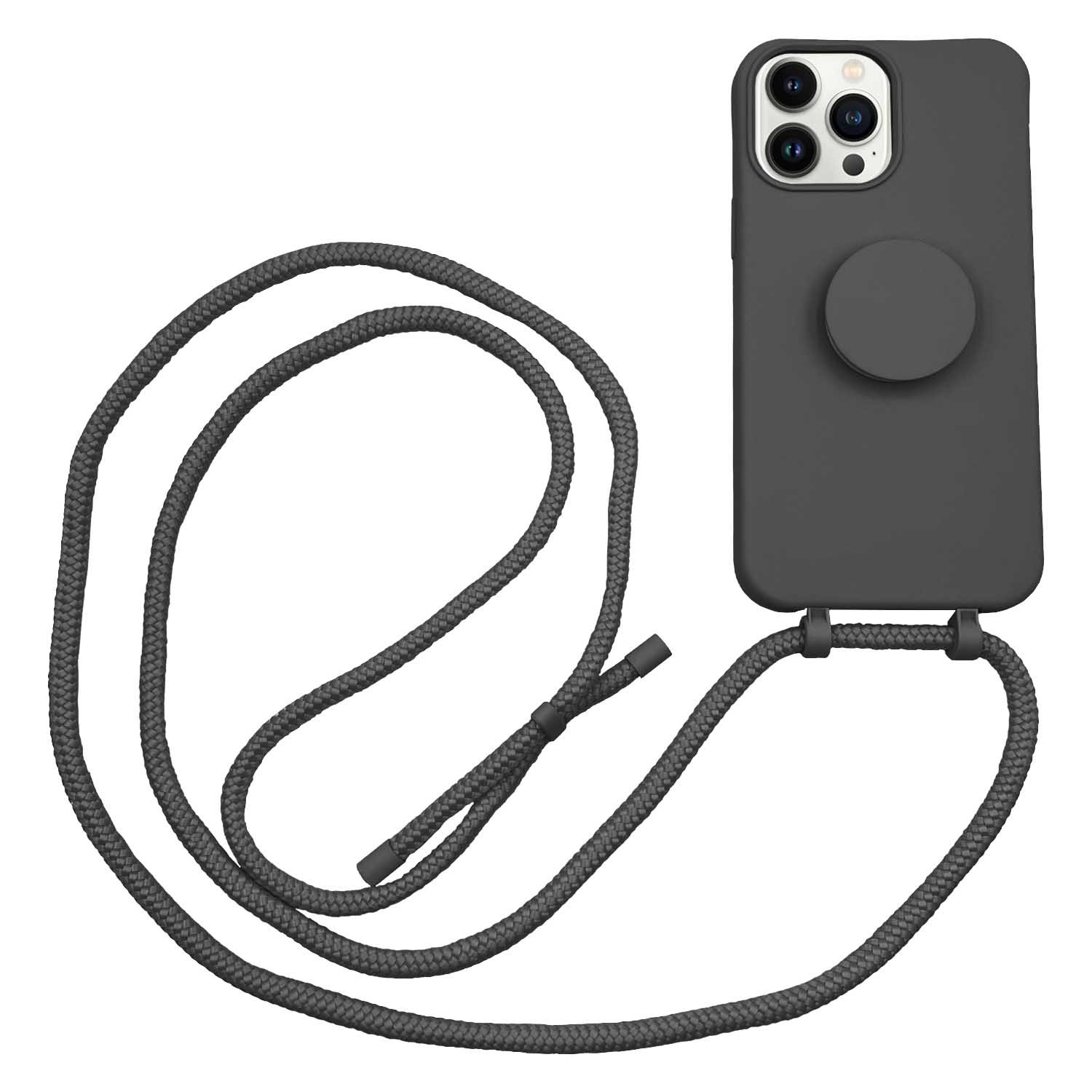 Høyde - iPhone 13 Pro Max - Telefoonhoes met koord + Socket houder - Zwart