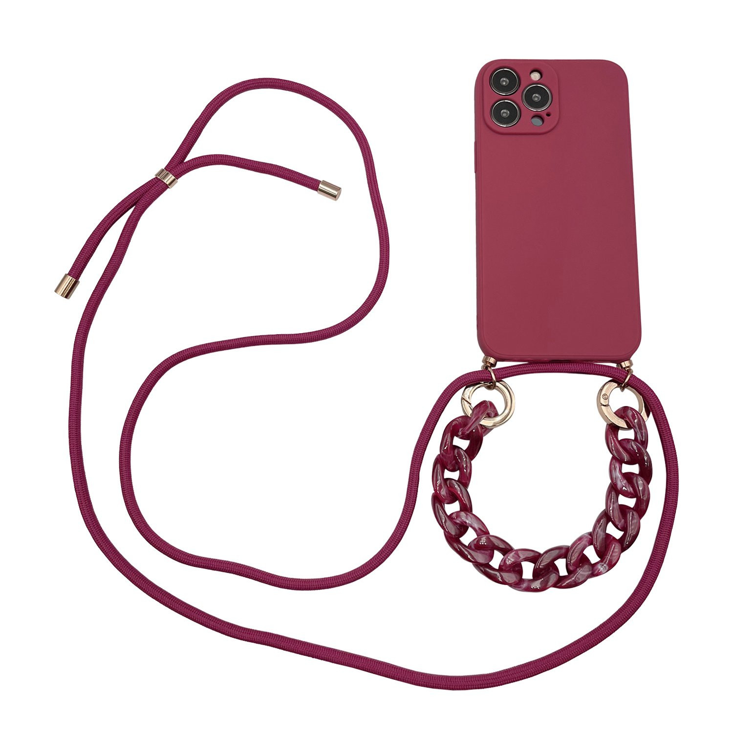 Høyde - iPhone 13 Pro - Telefoonhoes met koord + Kralenketting - Rood