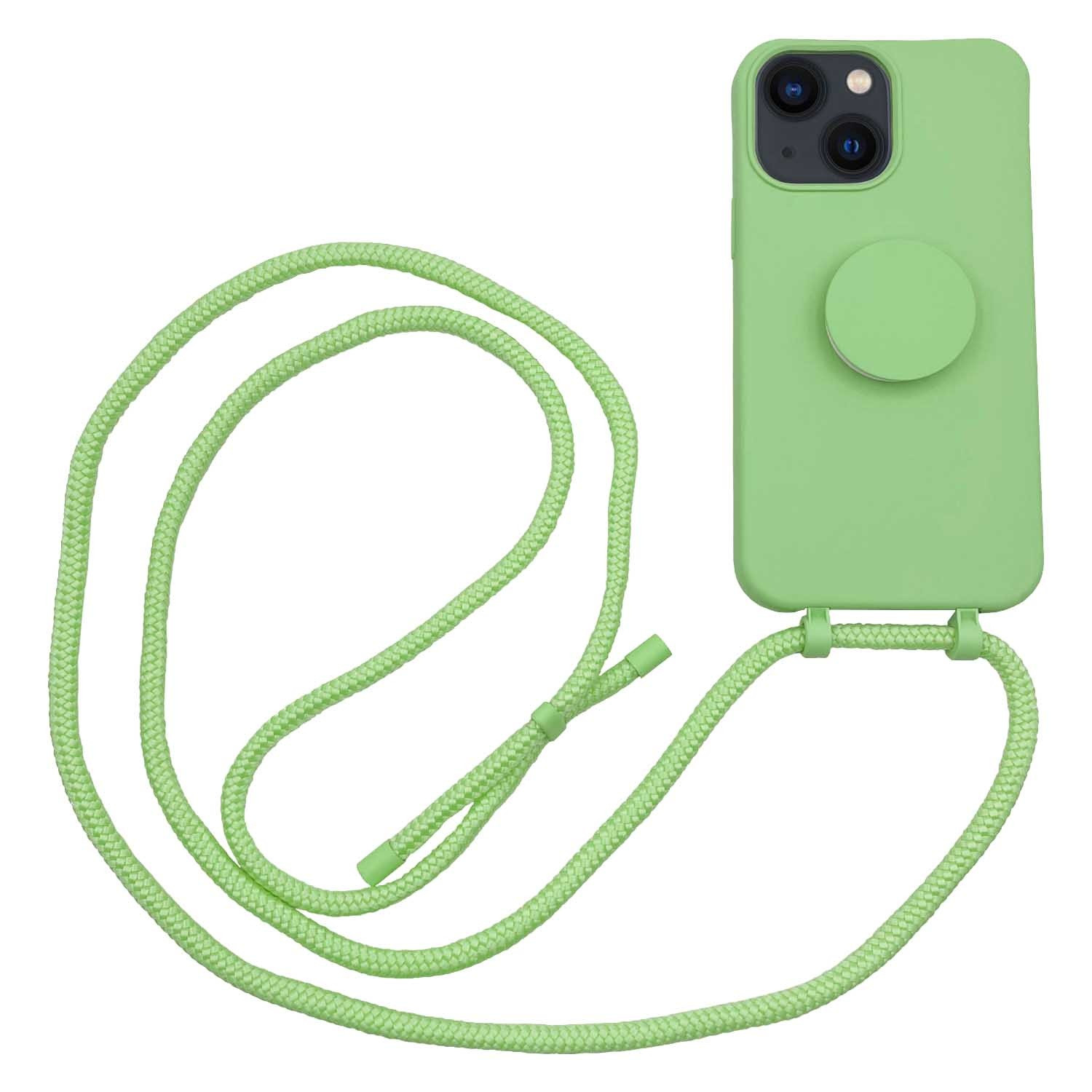 Høyde - iPhone 13 - Telefoonhoes met koord + Socket houder - Lime Groen