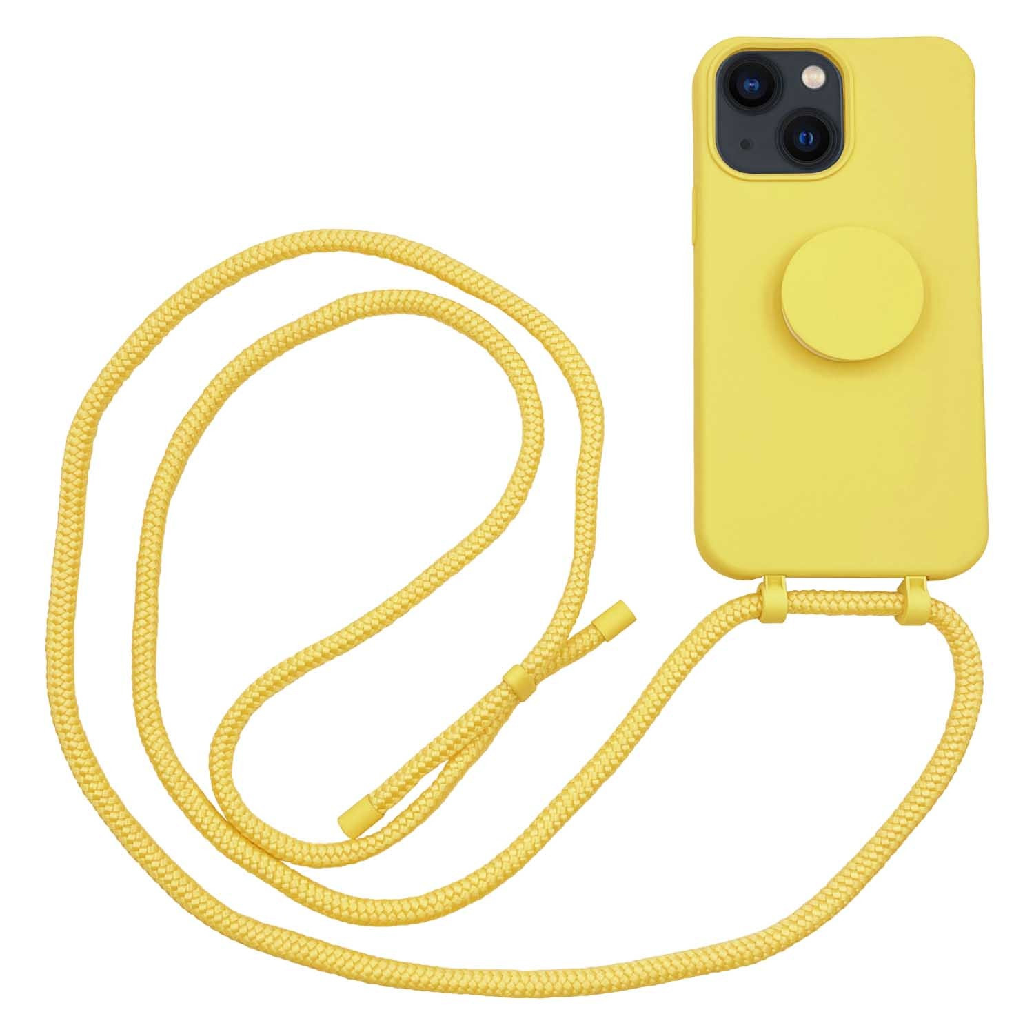 Høyde - iPhone 13 Mini - Telefoonhoes met koord + Socket houder - Geel