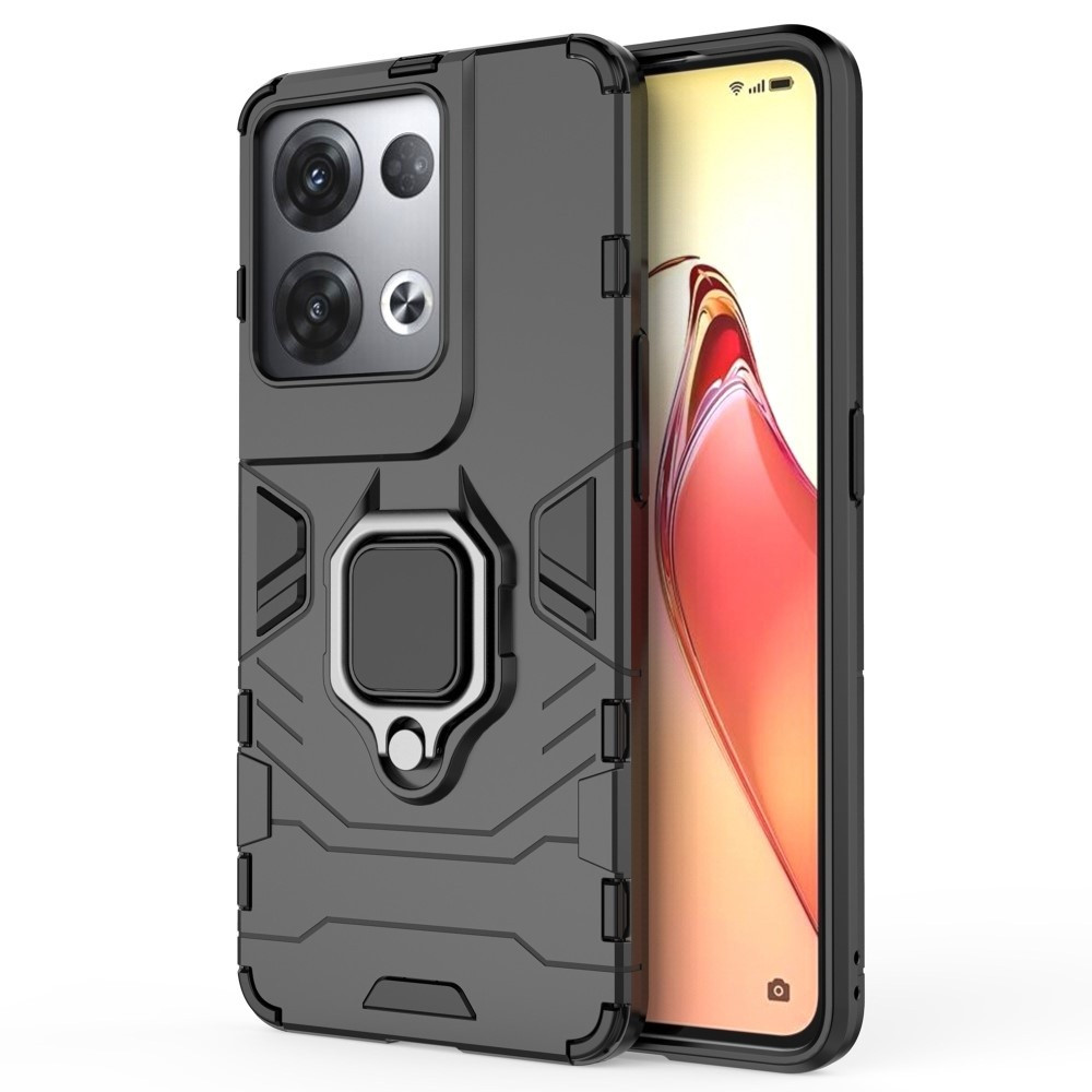 Lunso - Oppo Reno 8 Pro - Armor backcover hoes met ringhouder - Zwart