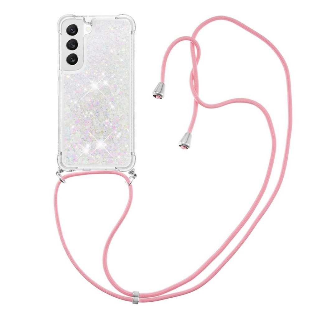 Lunso - Samsung Galaxy S23 - Telefoonhoes met koord - Glitter Zilver/Roze