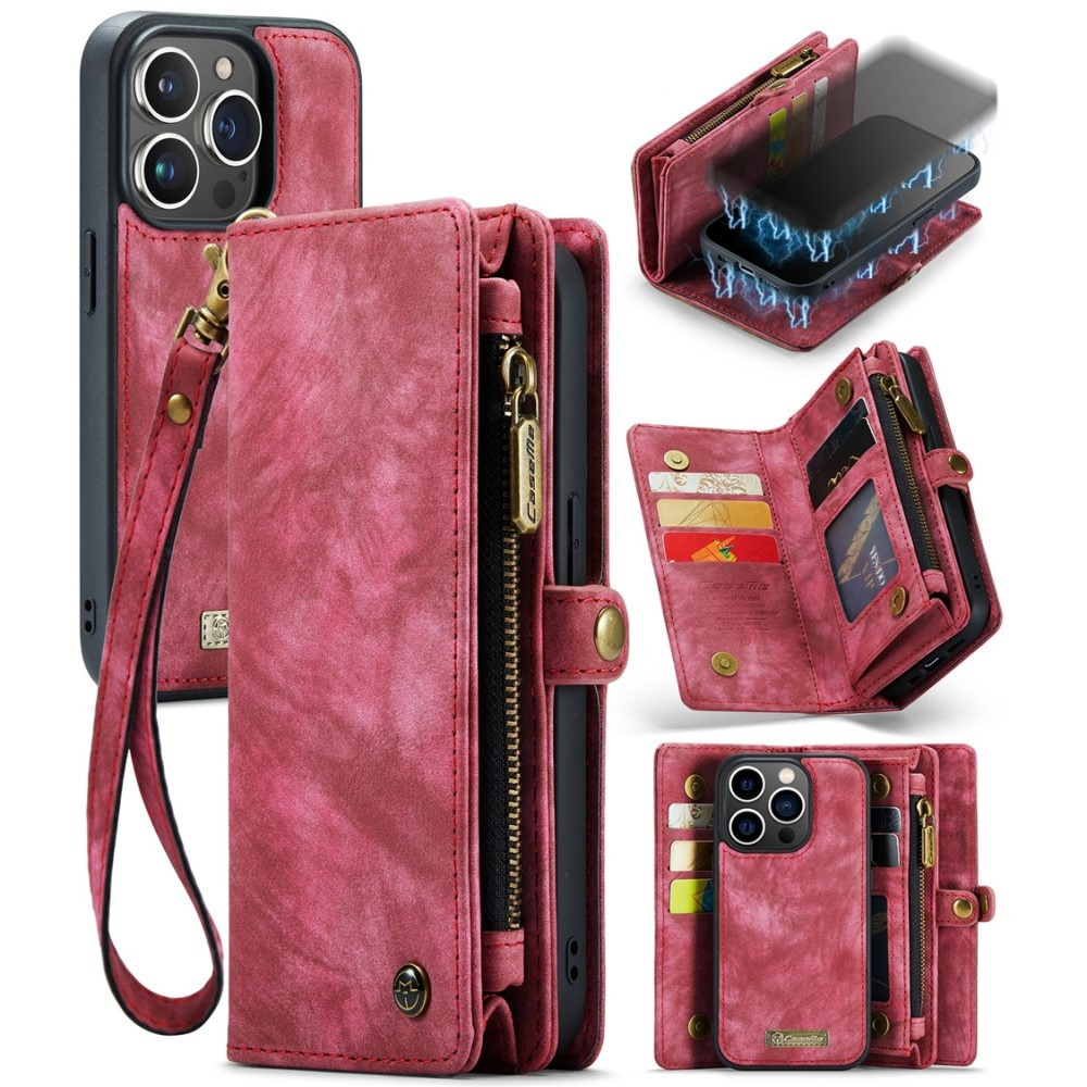 Caseme - iPhone 15 Pro Max - Vintage 2 in 1 portemonnee hoes - Rood