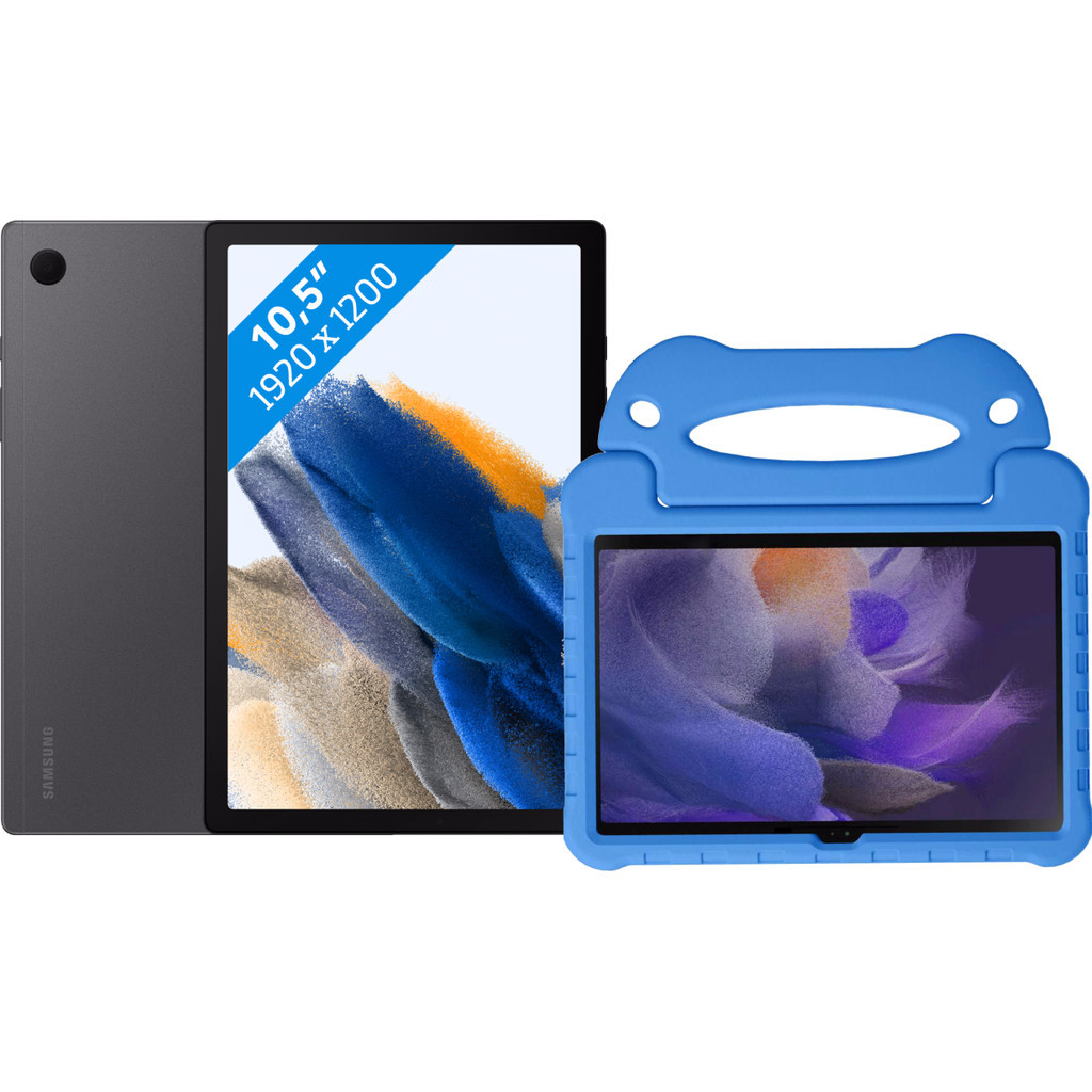 Samsung Galaxy Tab A8 64GB Wifi + 4G Grijs + Just in Case Kids Cover Blauw