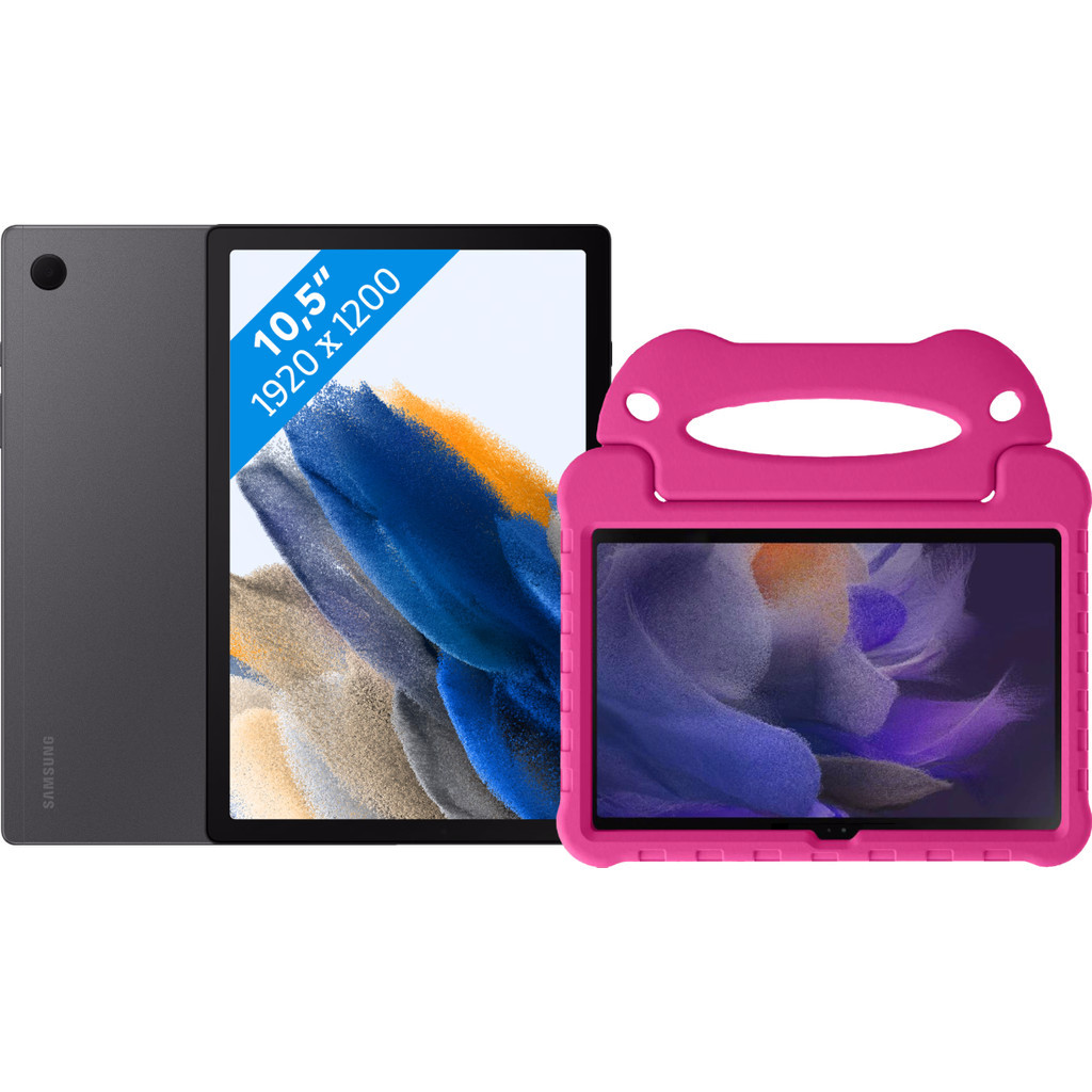 Samsung Galaxy Tab A8 128GB Wifi Grijs + Just in Case Kids Cover Roze