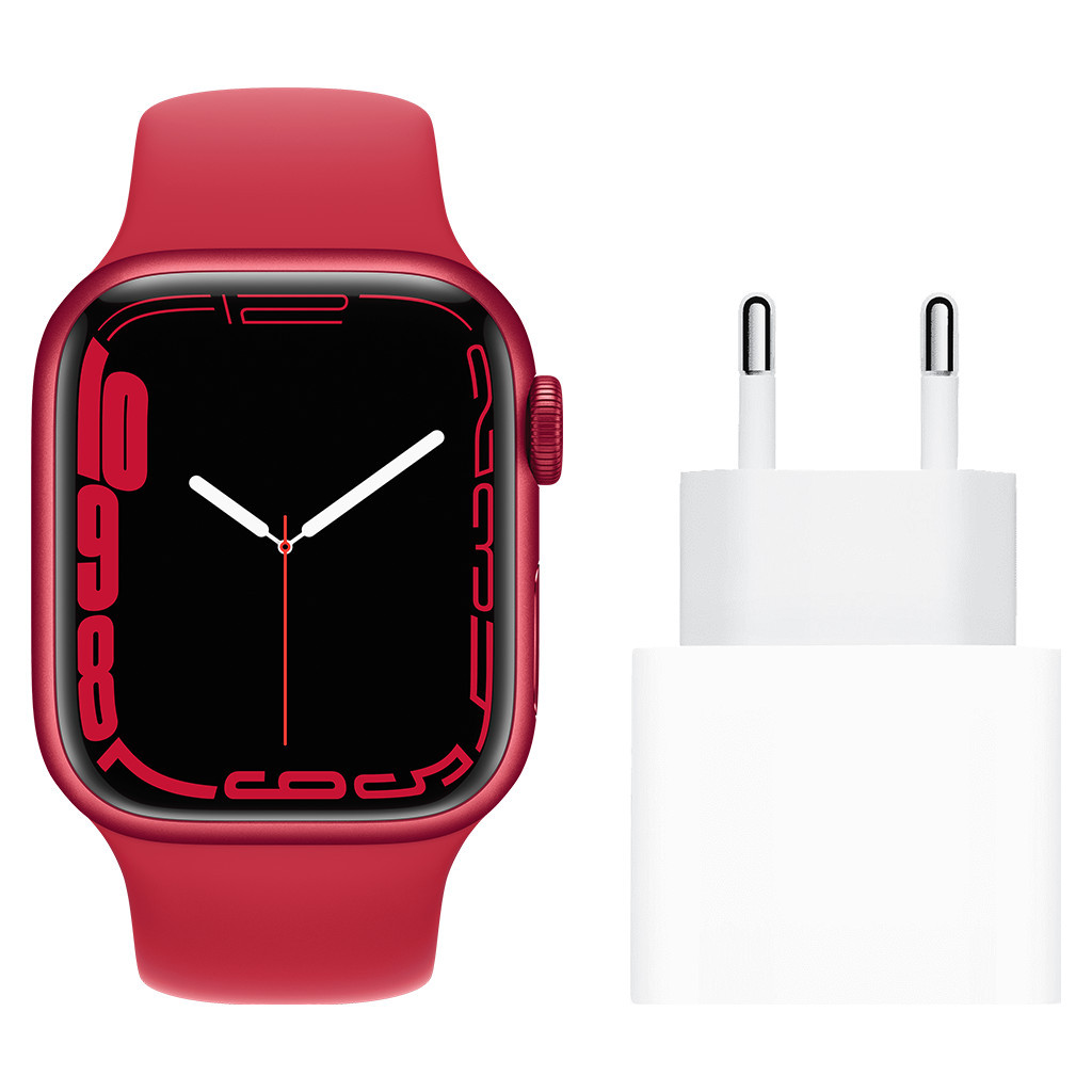 Apple Watch Series 7 4G 41mm RED Aluminium RED Sportband + Apple Usb C Oplader 20W
