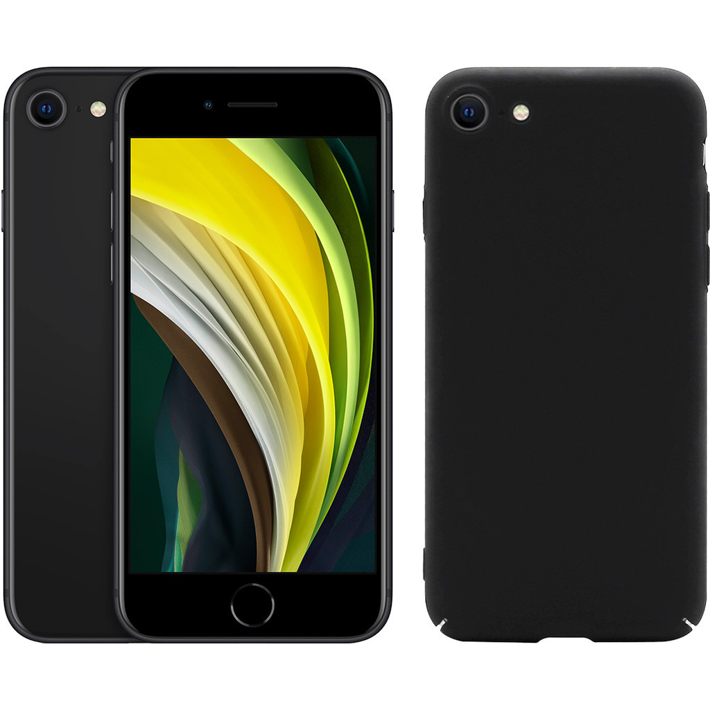 Refurbished iPhone SE 2 128 GB Zwart + BlueBuilt Hard Case Back Cover Zwart