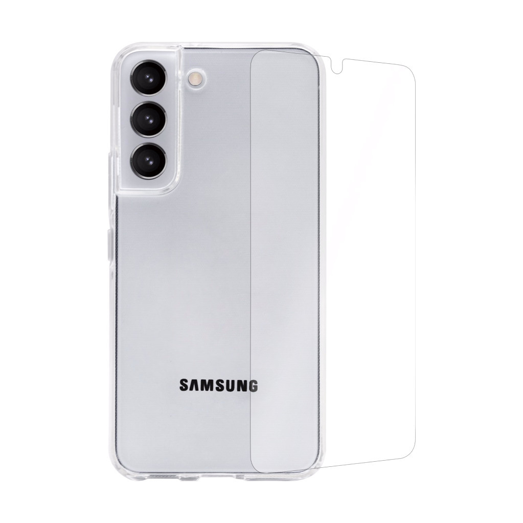 BlueBuilt Samsung Galaxy S22 Plus Screenprotector Glas + BlueBuilt Back Cover Transparant