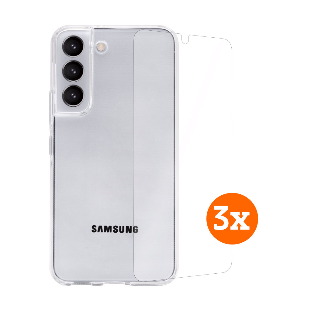 BlueBuilt Samsung Galaxy S22 Plus Screenprotector Trio Pack + Back Cover Transparant