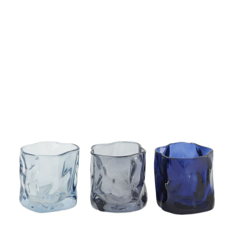 Waxinelichthouder helder glas blauw set van 3