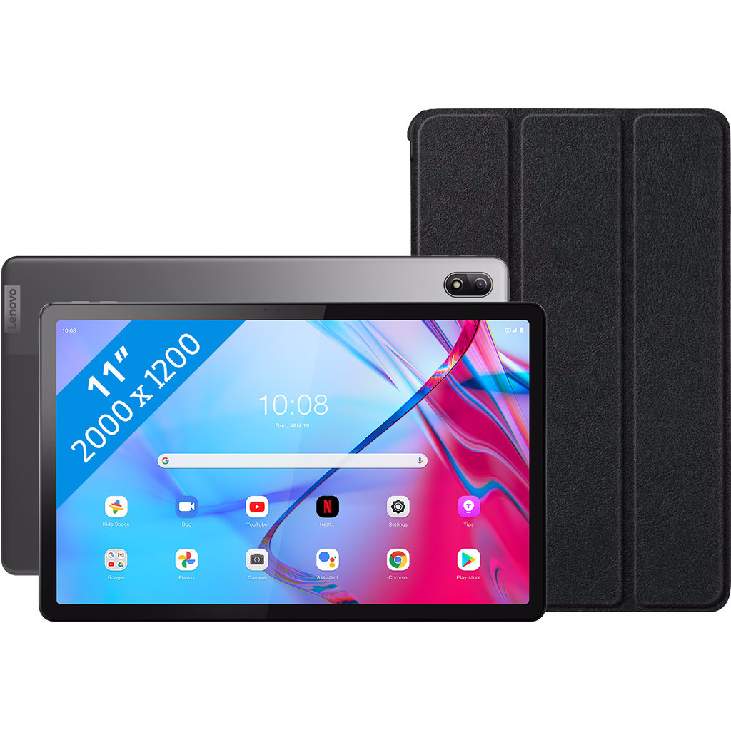 Lenovo Tab P11 128GB Wifi + 5G Grijs + Just in Case Smart Tri-Fold Book Case Zwart