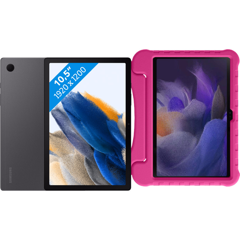 Samsung Galaxy Tab A8 32GB Wifi Grijs + Just in Case Kids Cover Roze