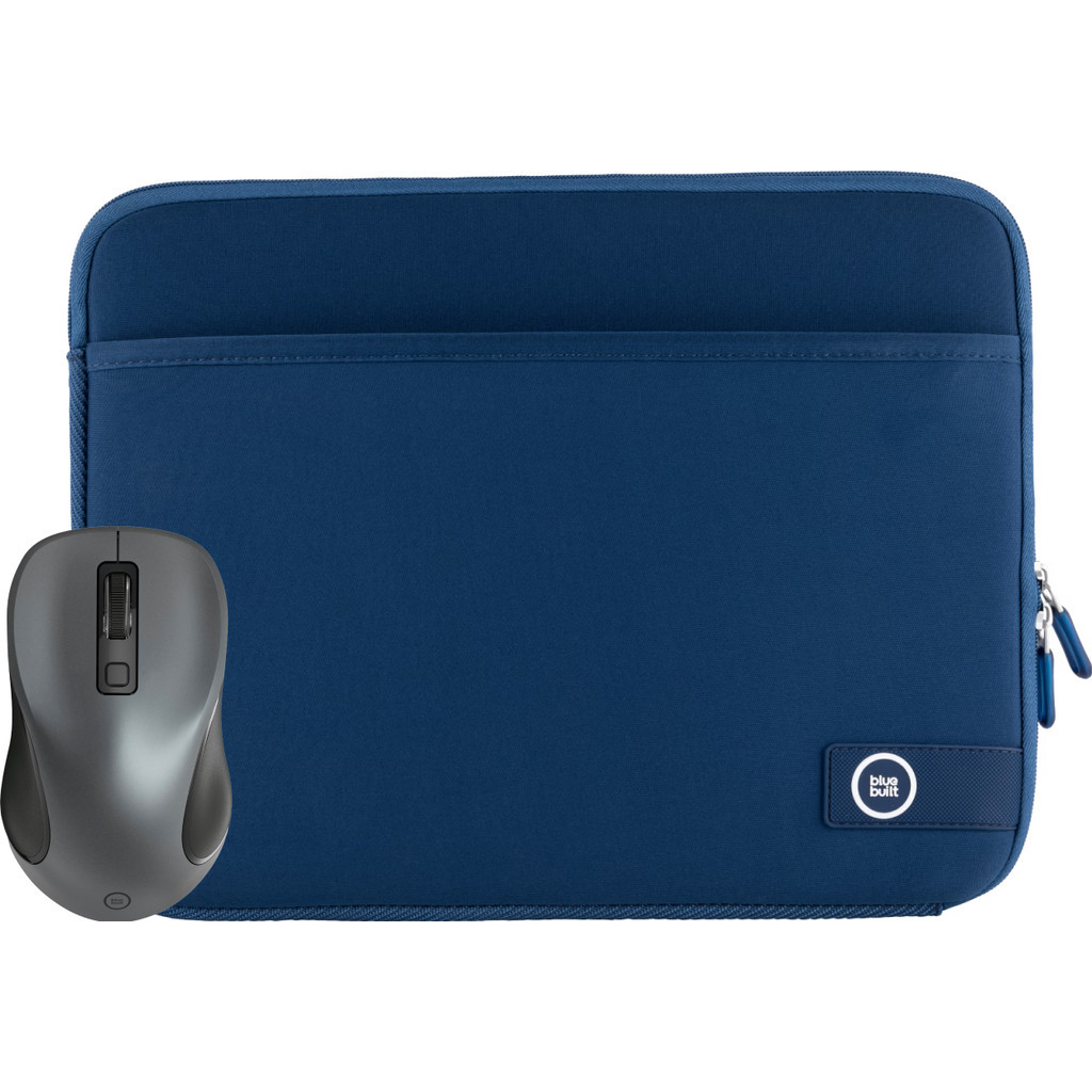 BlueBuilt 14 inch Laptophoes breedte 32 cm - 33 cm Blauw + CM01 Silent Click Draadloze Muis