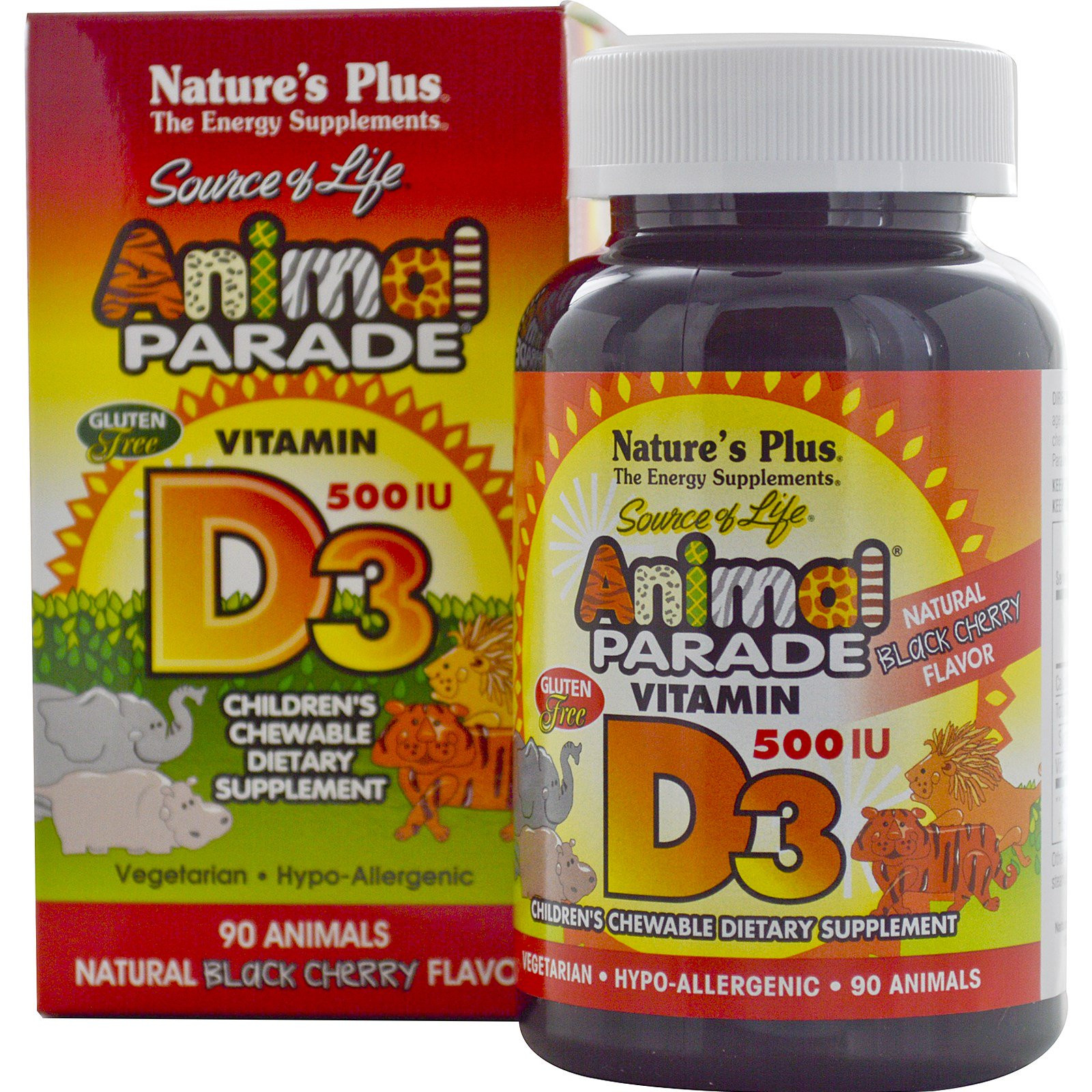 Vitamin D3, Natural Black Cherry Flavor, 500 IU (90 Animals) - Nature&apos;s Plus