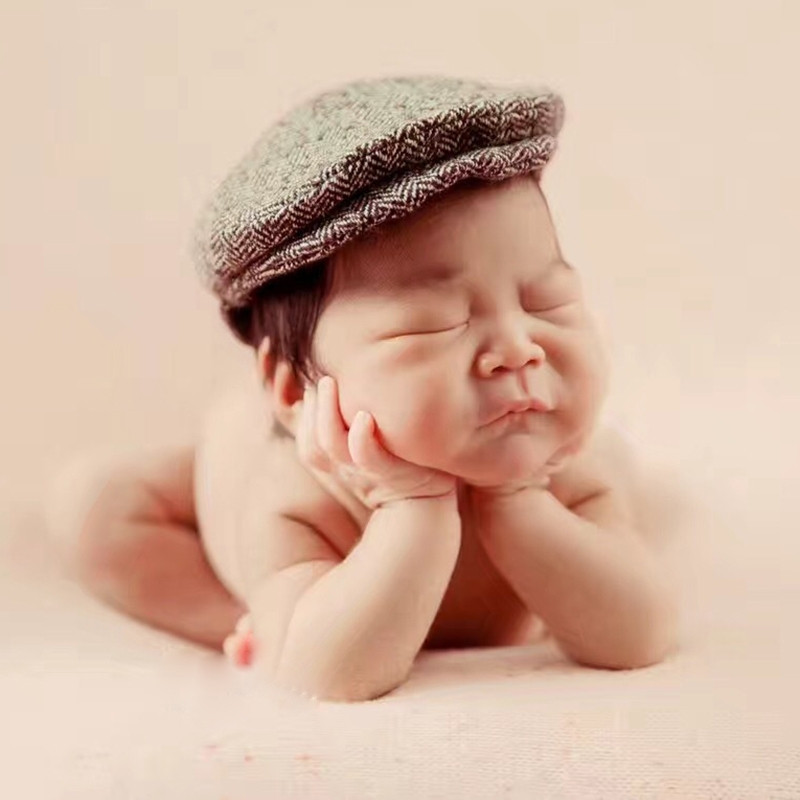 Pasgeboren Baby Fotografie Props Foto Shoot Outfits baby Cap Cabbie hoed met Bowtie instellen diepe blauw