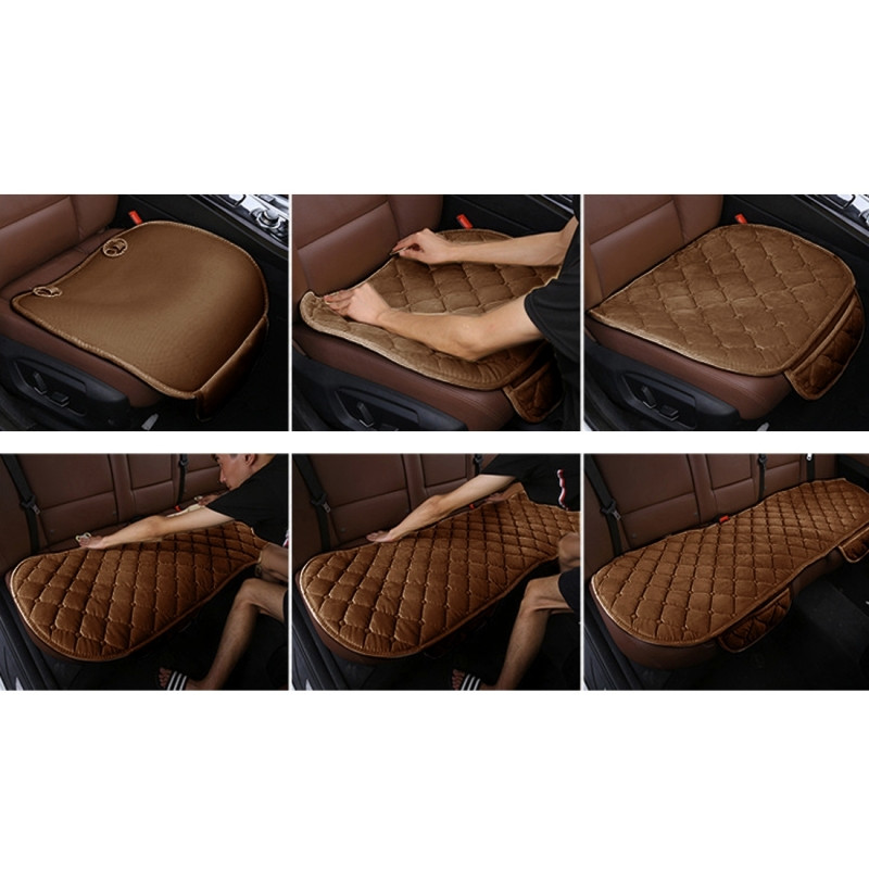 3 stuks / Set luxe warme Car Seat Cover kussen universele Front achterbank Covers antislip-stoel Pad warme auto matten geen terug pluche Cushion(Coffe