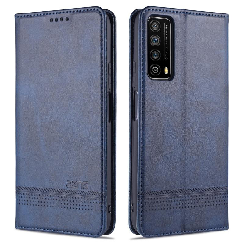 Voor Huawei Y7a AZNS magnetische kalf textuur horizontale flip lederen geval met kaart slots &houder & portemonnee (donkerblauw)