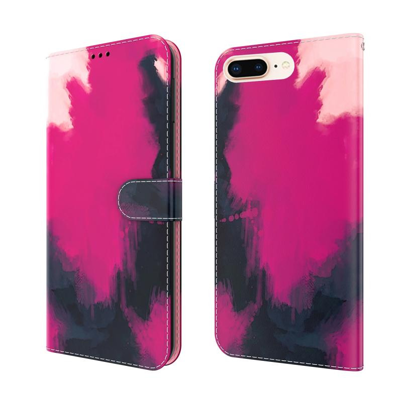 Aquarel Pattern Horizontale Flip Lederen Case met Houder & Card Slot & Portemonnee voor iPhone 8 Plus & 7 Plus (Berry Color)