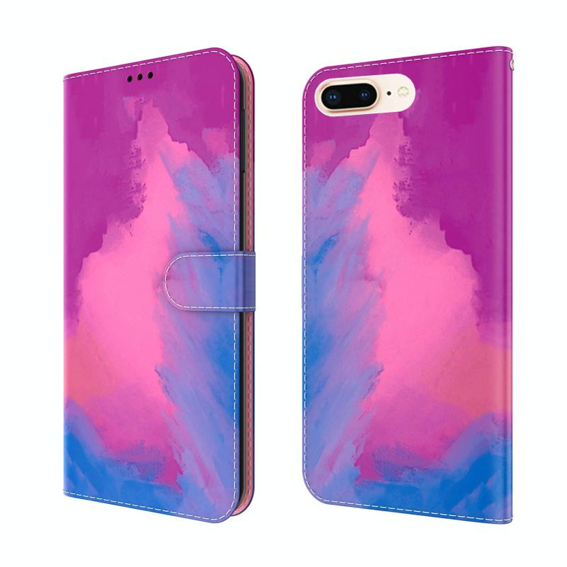 Aquarel Pattern Horizontale Flip Leren Case met Houder & Card Slot & Portemonnee voor iPhone 8 Plus & 7 Plus (Purple Red)
