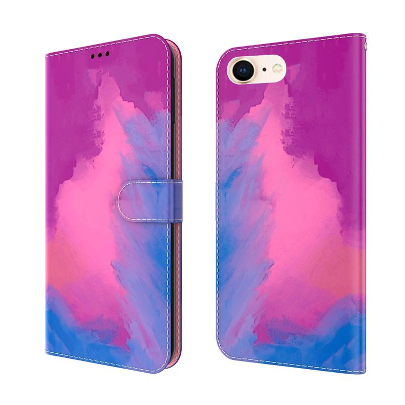 Aquarel Pattern Horizontale Flip Lederen Case met Houder & Card Slot & Portemonnee voor iPhone SE 2020 & 8 & 7 (Purple Red)