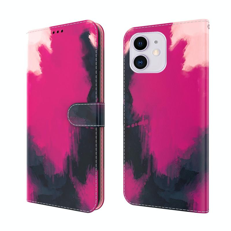 Aquarel Pattern Horizontale Flip Leren Case met Houder & Card Slot & Portemonnee voor iPhone 11 (Berry Color)