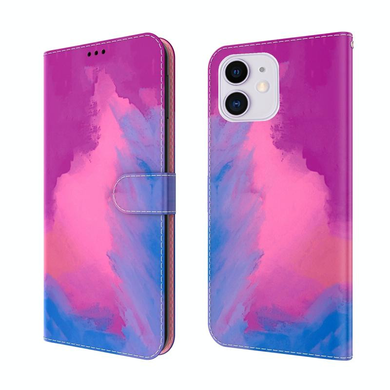 Aquarel Pattern Horizontal Flip Lederen Case met Houder & Card Slot & Portemonnee voor iPhone 12/12 Pro (Purple Red)