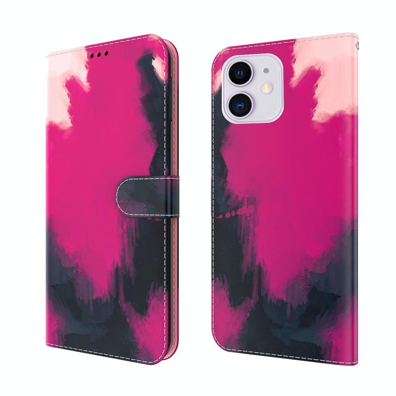 Aquarel Pattern Horizontale Flip Leren Case met Houder & Card Slot & Portemonnee voor iPhone 12 Mini (Berry Color)