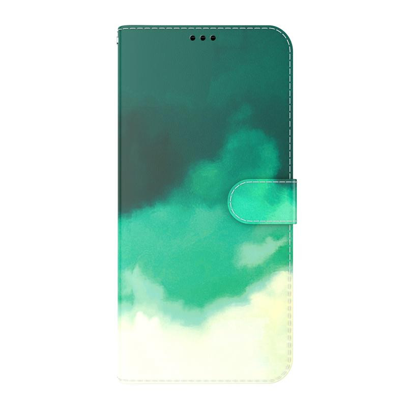 Aquarel Patroon Horizontale Flip Lederen Case met Houder & Card Slot & Portemonnee voor iPhone 12 Pro Max (Cyaan Groen)