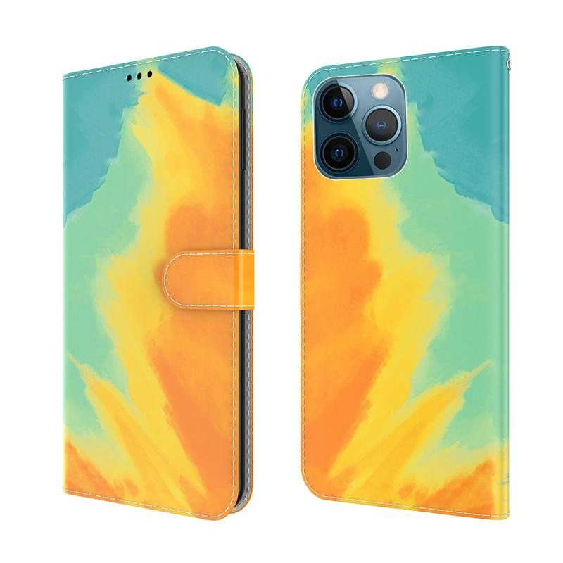 Aquarel Patroon Horizontale Flip Leren Case met Houder & Kaart Slot & Portemonnee voor iPhone 12 Pro Max (Herfst Bladkleur)