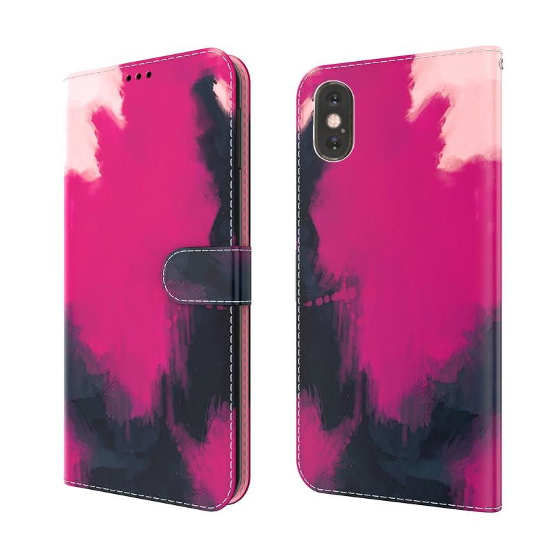 Aquarel Pattern Horizontale Flip Lederen Case met Houder & Card Slot & Portemonnee voor iPhone X / XS (Berry Color)