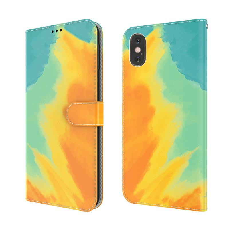 Aquarel Patroon Horizontale Flip Leren Case met Houder & Card Slot & Portemonnee voor iPhone X / XS (Herfst Bladkleur)