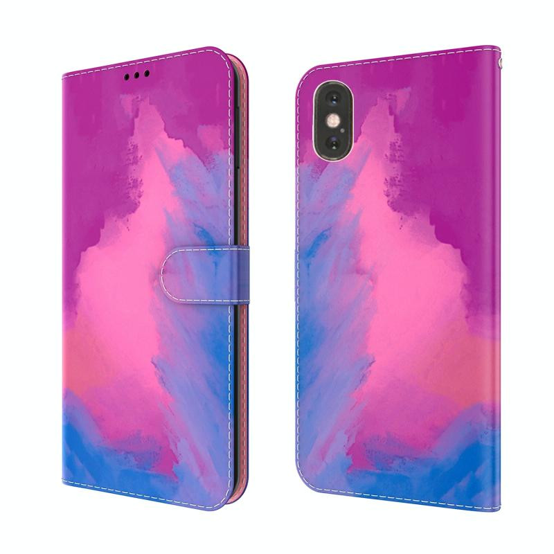 Aquarel Pattern Horizontale Flip Leren Case met Houder & Card Slot & Portemonnee voor iPhone X / XS (Purple Red)