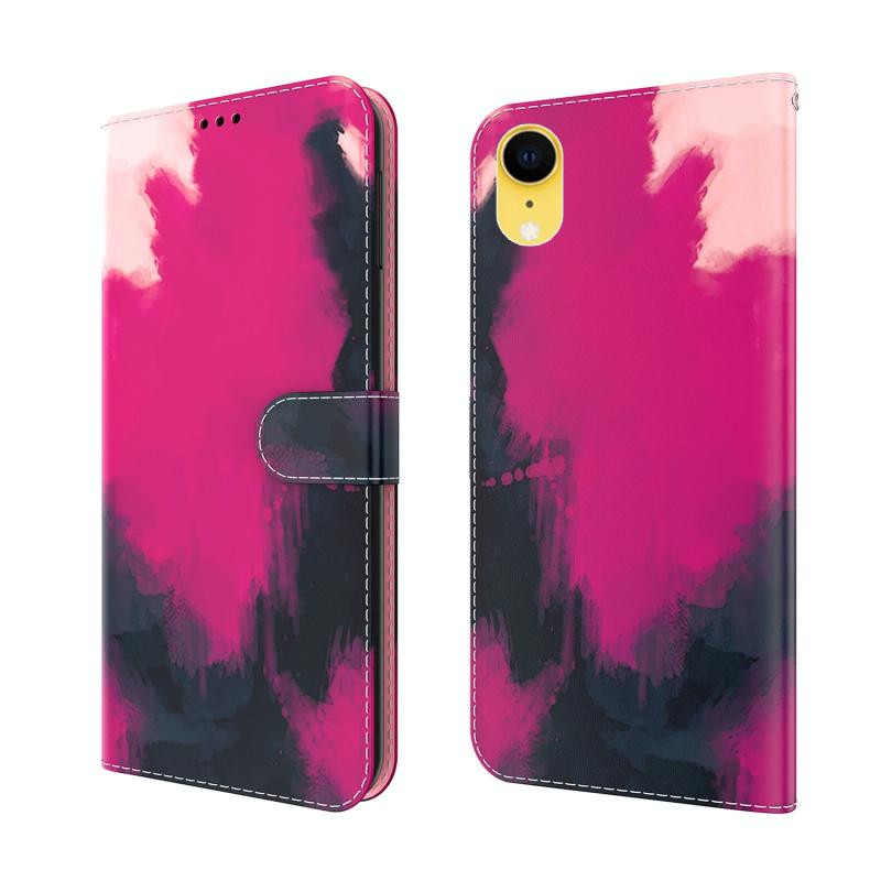Aquarel Pattern Horizontale Flip Lederen Case met Houder & Card Slot & Portemonnee voor iPhone XR (Berry Color)