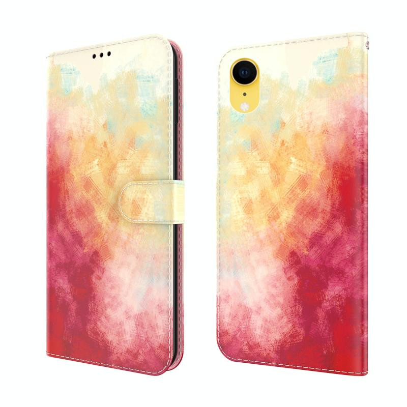 Aquarel Pattern Horizontal Flip Lederen Case met Houder & Card Slot & Portemonnee voor iPhone XR (Spring Cherry)