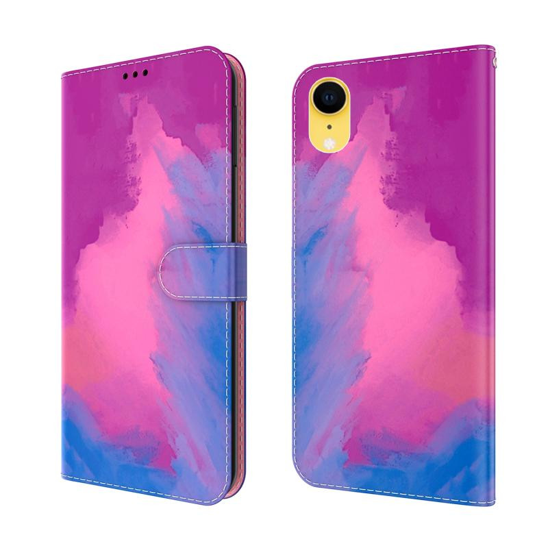 Aquarel Pattern Horizontale Flip Leren Case met Houder & Card Slot & Portemonnee voor iPhone XR (Purple Red)