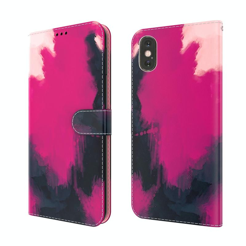 Aquarel Pattern Horizontale Flip Leren Case met Houder & Card Slot & Portemonnee voor iPhone XS MAX (Berry Color)