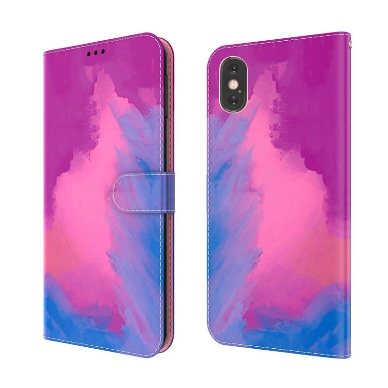 Aquarel Pattern Horizontale Flip Leren Case met Houder & Card Slot & Portemonnee voor iPhone XS MAX (Purple Red)