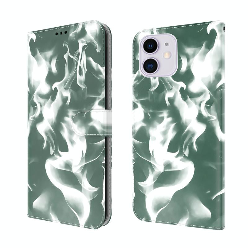 Cloud Mist Patroon Horizontale Flip Leren Case met Houder & Card Slot & Portemonnee voor iPhone 12 Mini (Dark Green)