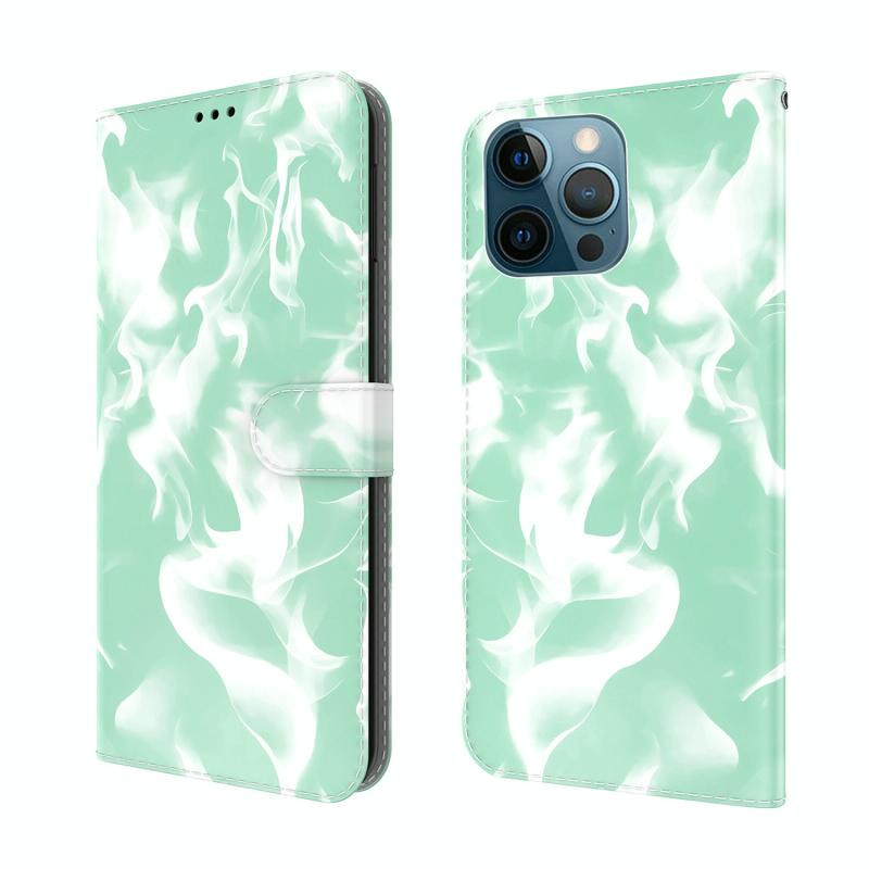 Cloud Fog Patroon Horizontale Flip Leren Case met Houder & Card Slot & Portemonnee voor iPhone 12 Pro Max (Mint Green)