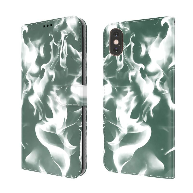Cloud Fog Patroon Horizontale Flip Lederen Case met Houder & Card Slot & Portemonnee voor iPhone X / XS (Dark Green)