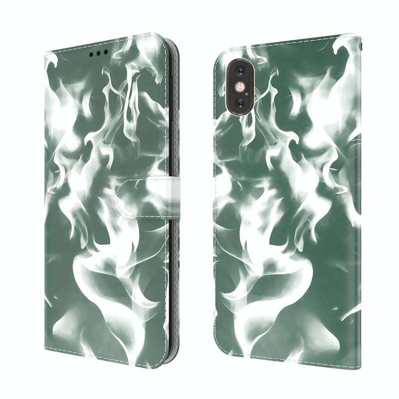 Cloud Mist Patroon Horizontale Flip Leren Case met Houder & Card Slot & Portemonnee voor iPhone XS MAX (Dark Green)