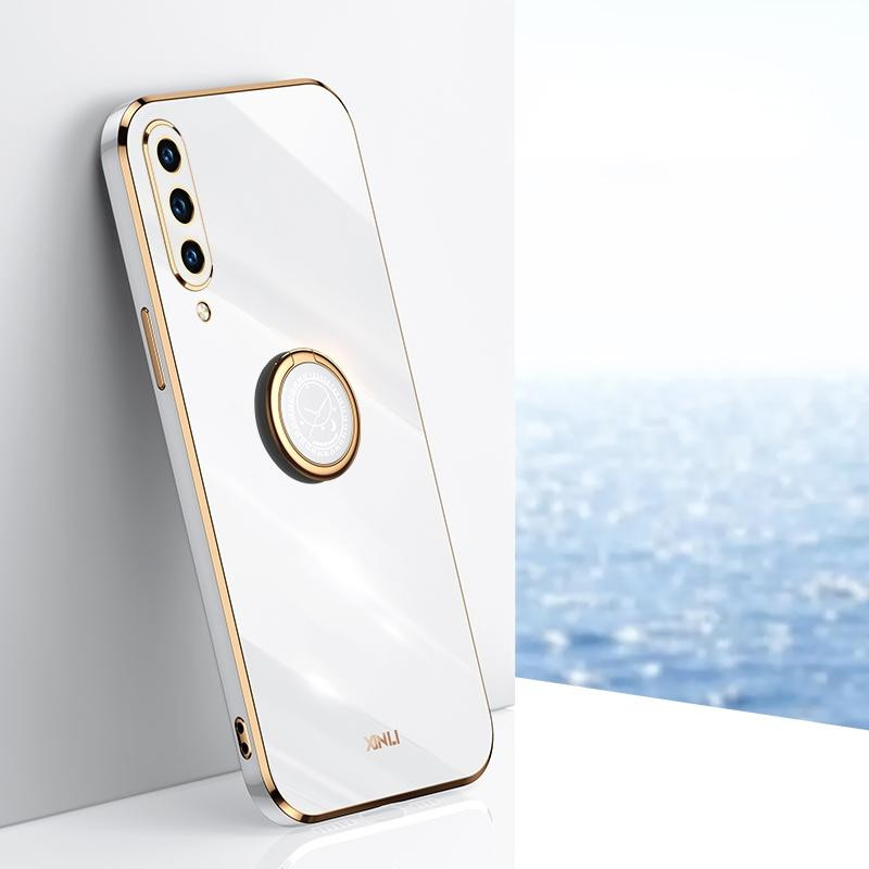 For Honor Play 3 XINLI Straight 6D Plating Gold Edge TPU Shockproof Case with Ring Holder(White)